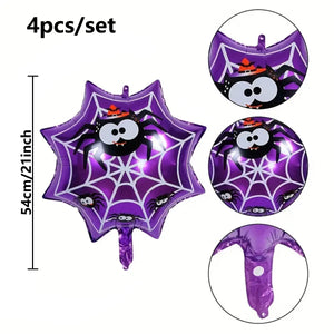 イベント・ハロウィン装飾｜スパイダー型 アルミバルーンセット(4個)