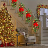 イベント・クリスマス装飾｜赤いラタンリボンのLEDリース