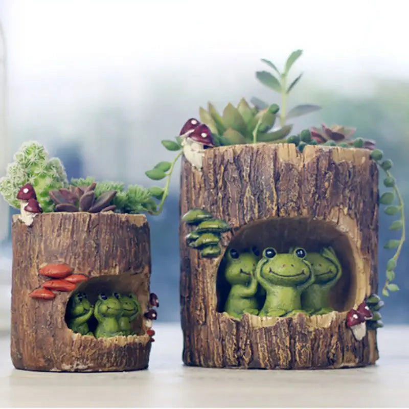 かわいい小動物ファミリーハリネズミクマカエルの置物樹脂植木鉢ホームガーデンデスクトップ植木鉢多肉植物盆栽植物デコ