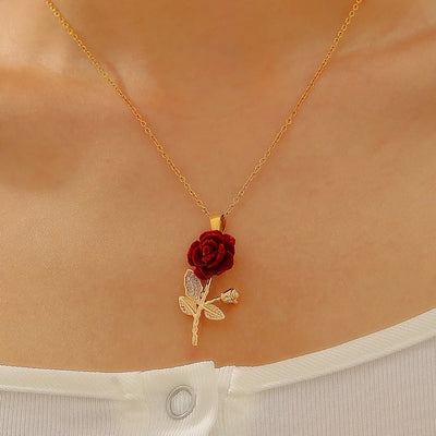 レッドハート＆ローズペンダントネックレス｜誉PRINTING