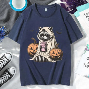 イベント・ハロウィングッズ｜ メンズ アライグマゴースト柄Tシャツ（XS～3XL）