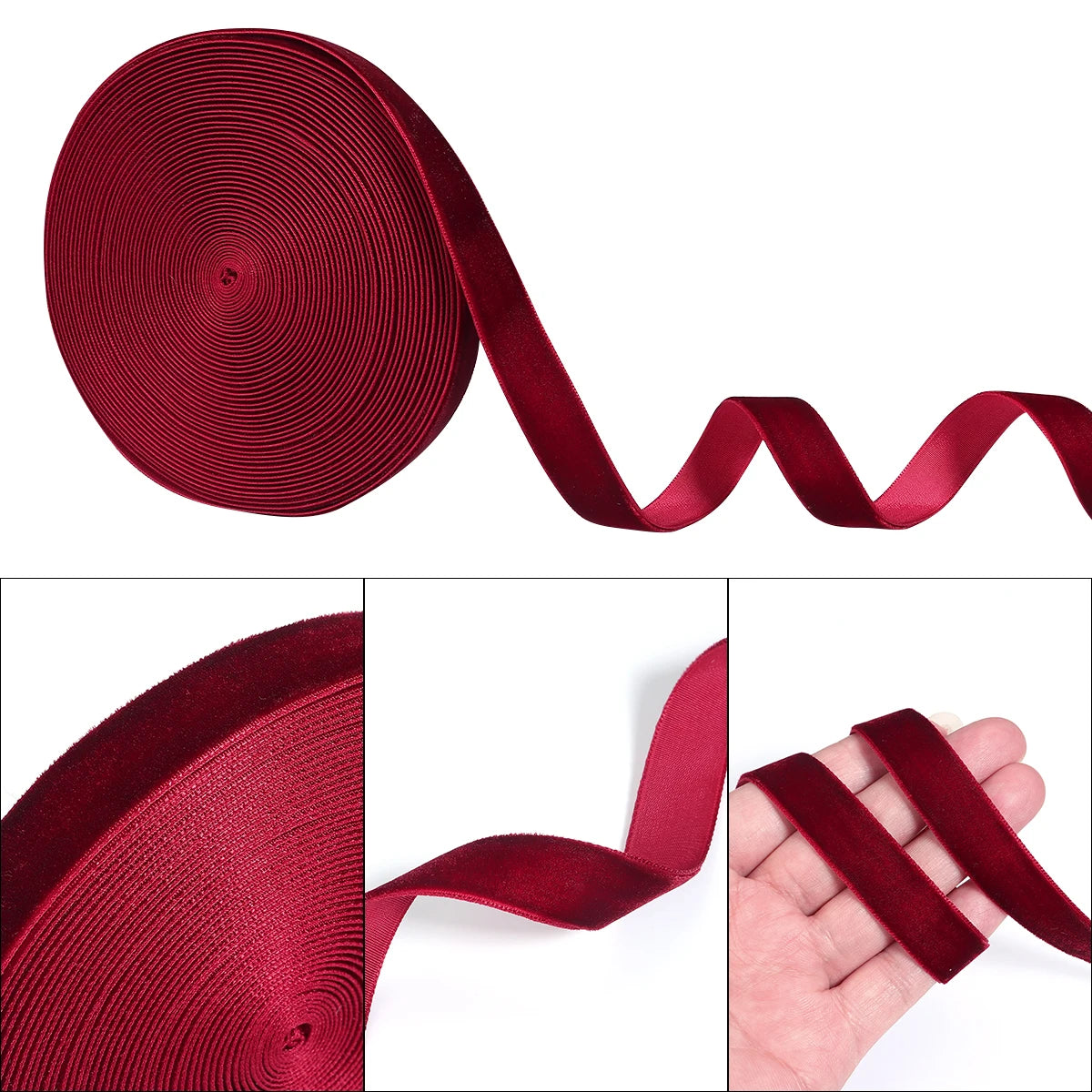 ダークレッド片面ベルベットリボン