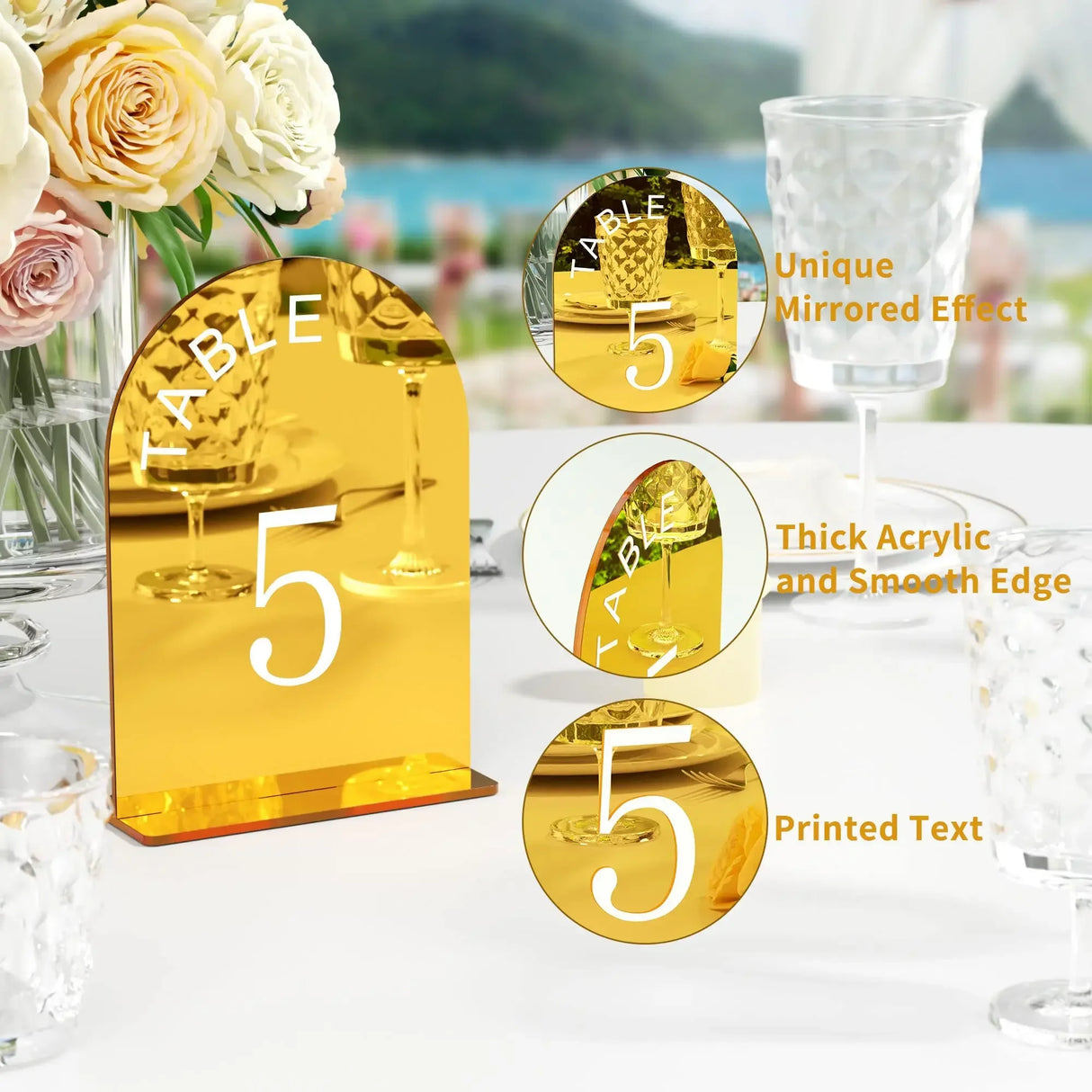 イベント・結婚式装飾｜アクリルゴールドミラーウェディングテーブルナンバー