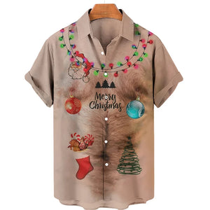 イベント・クリスマスグッズ｜ メンズ用 ユニーククリスマス柄プリントシャツ(XS～5XL)