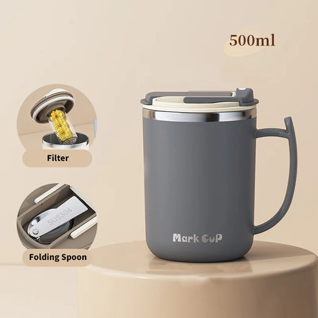 |イベント・ノベルティ用品 | 断熱ステンレス 茶葉フィルター付きマグカップ | 500ml