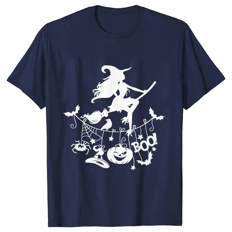 イベント・ハロウィングッズ｜レディース ハロウィン魔女柄Tシャツ (S～XXL)