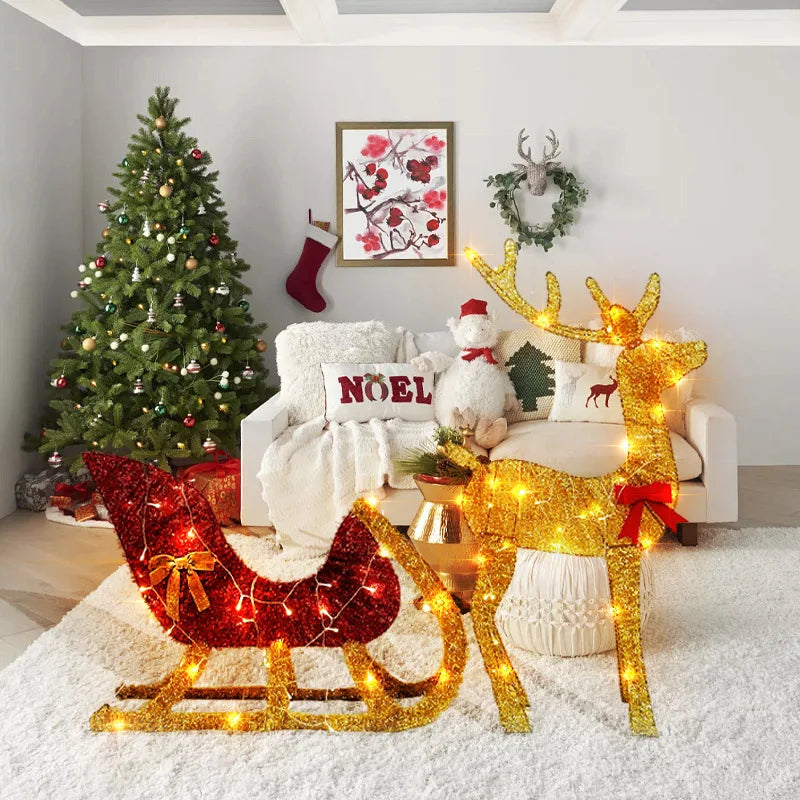 イベント・クリスマス装飾｜LEDライト付きトナカイ＆そりイルミネーションセット