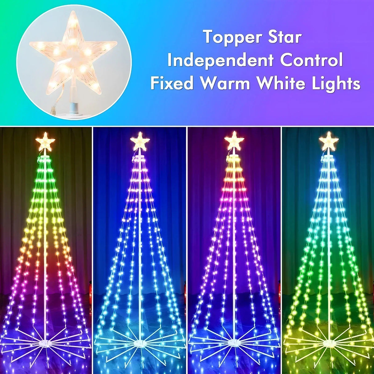 地引テスト用2.1M Smart Lighted RGB Christmas Tree APP & Remote Control Star Topper Outdoor DIY APP Controlled Lighted Christmas Tree Light