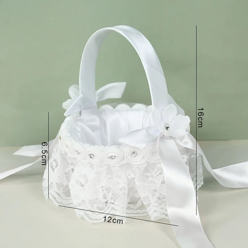 シルク製ホワイト フラワーガールバスケット（20cm）