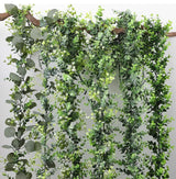 フェイクユーカリラタン人工植物つるグリーン柳の葉シルクアイビー壁掛けガーランドホームウェディングパーティー装飾
