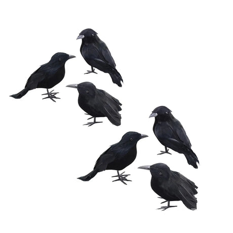 イベント・ハロウィングッズ｜リアルな黒いカラスのオーナメント6個セット