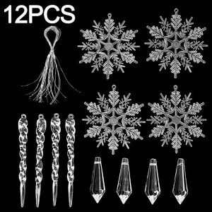 イベント・クリスマス装飾｜クリスタル雪の結晶型オーナメントセット(5/12/24個)