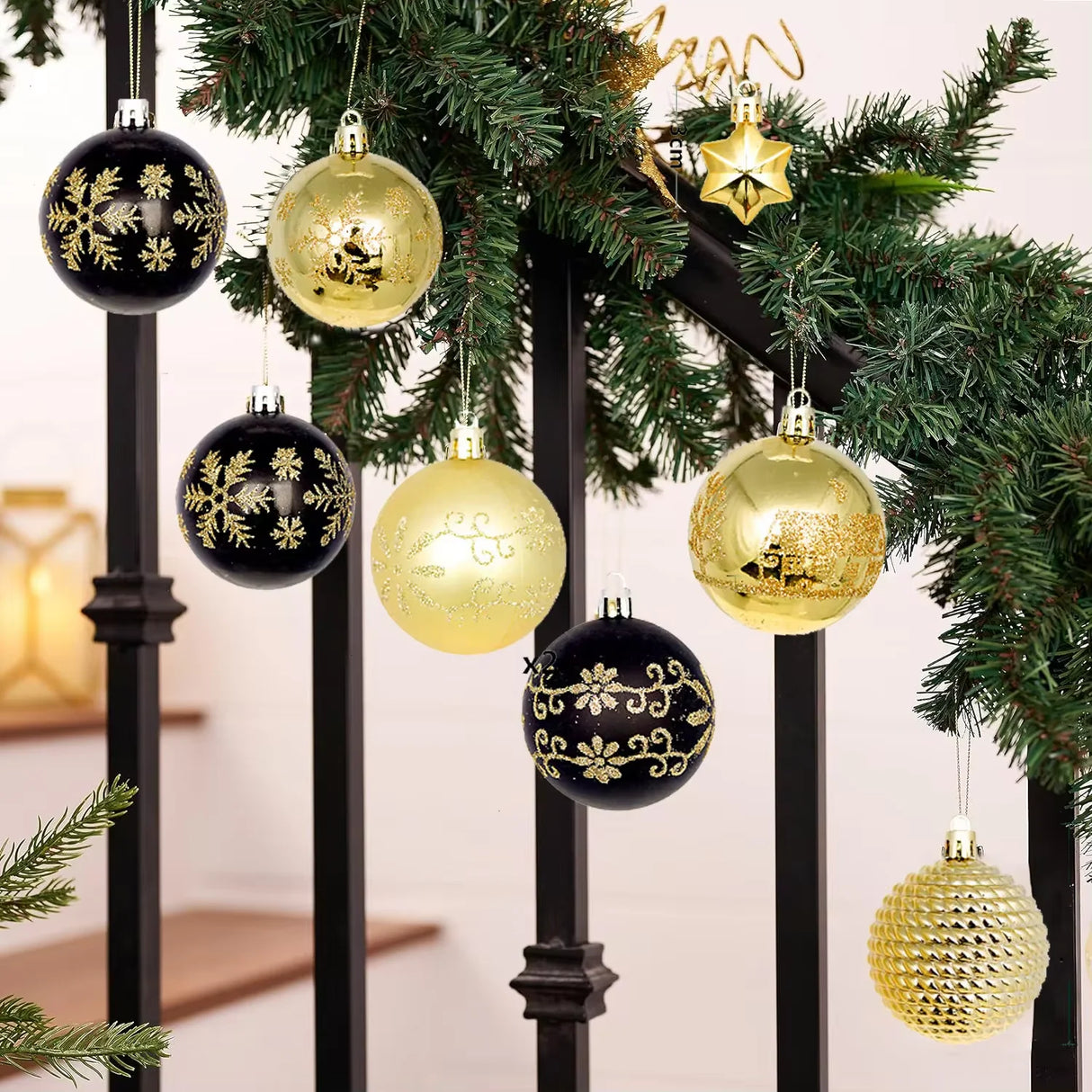 イベント・クリスマス装飾｜クリスマス吊り下げボールセット ブラックゴールド