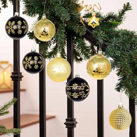 イベント・クリスマス装飾｜クリスマス吊り下げボールセット ブラックゴールド