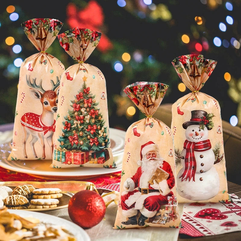 イベント・クリスマス装飾｜レトロなクリスマス柄 ビニール製 ギフトバッグ