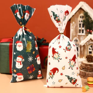イベント・クリスマス装飾｜クリスマス柄ビニール製ギフトバッグセット(25/50/100pcs)