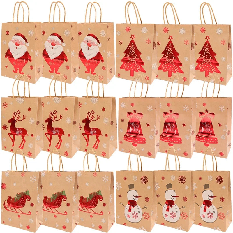 イベント・クリスマス装飾｜クラフト紙クリスマス柄ギフトバッグセット(1枚～10枚入)
