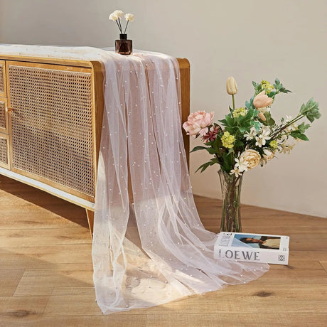 ホワイトパールレーステーブルランナー 75x300CM