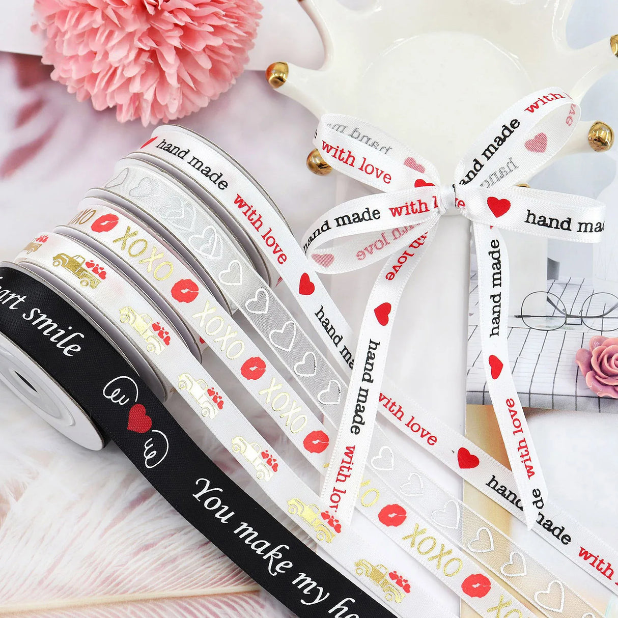 バレンタインデー用ハート柄片面プリントリボン
