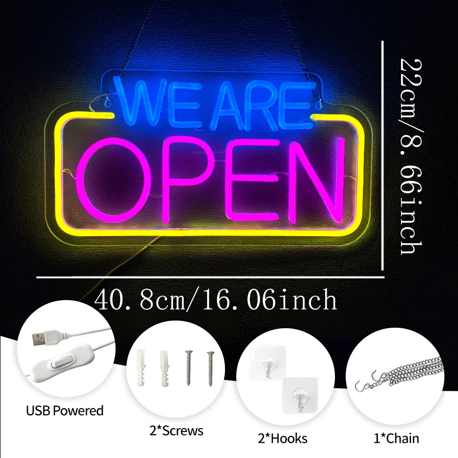 WE ARE OPEN　LEDネオンサイン（ネオン看板）　ブルー・ピンク