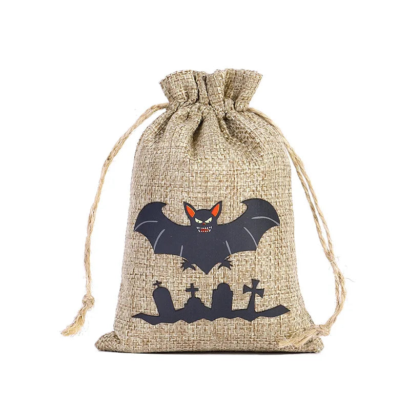 イベント・ハロウィングッズ｜ハロウィン柄リネン巾着キャンディバッグセット