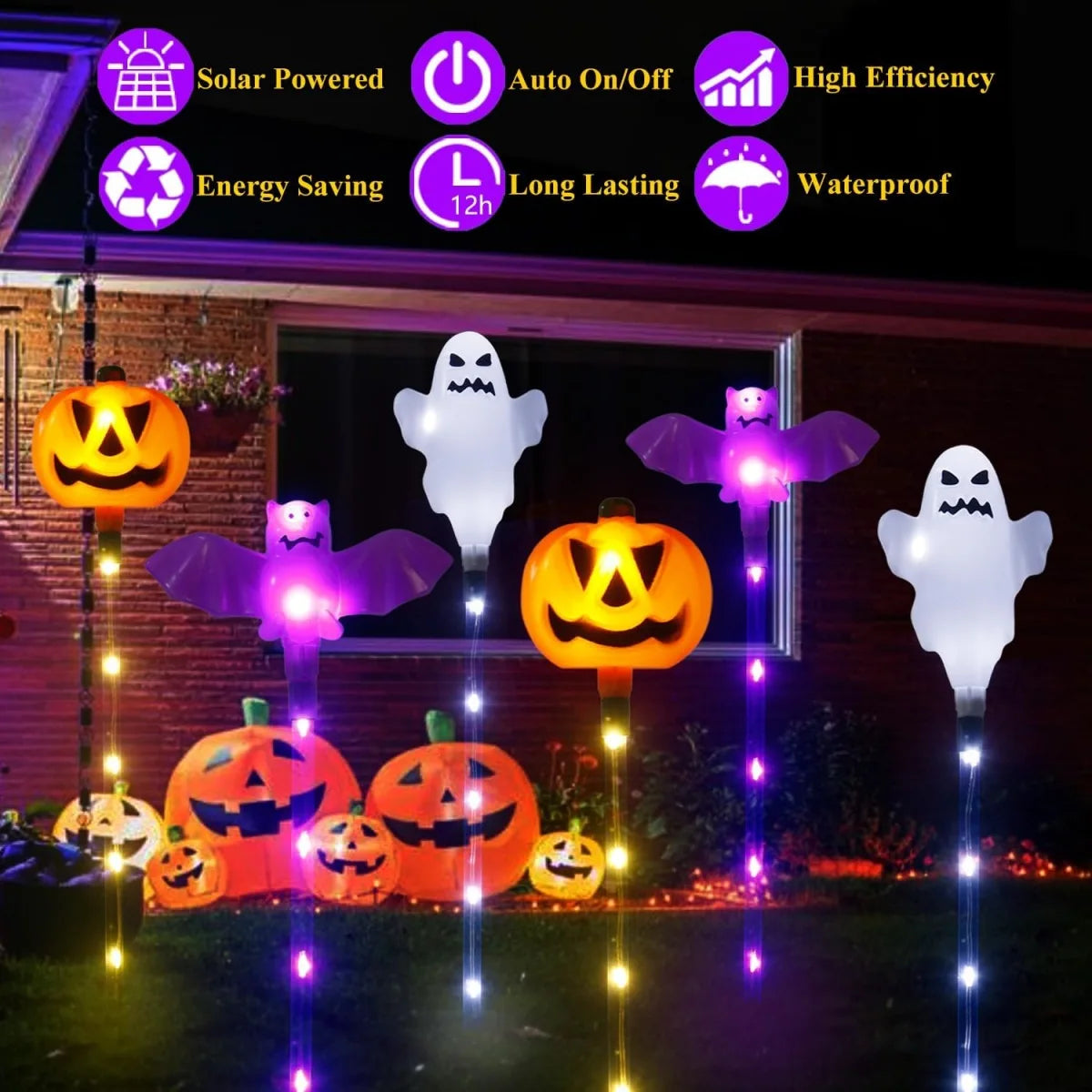 イベント・ハロウィングッズ｜ソーラー式8LEDガーデンライト6個セット
