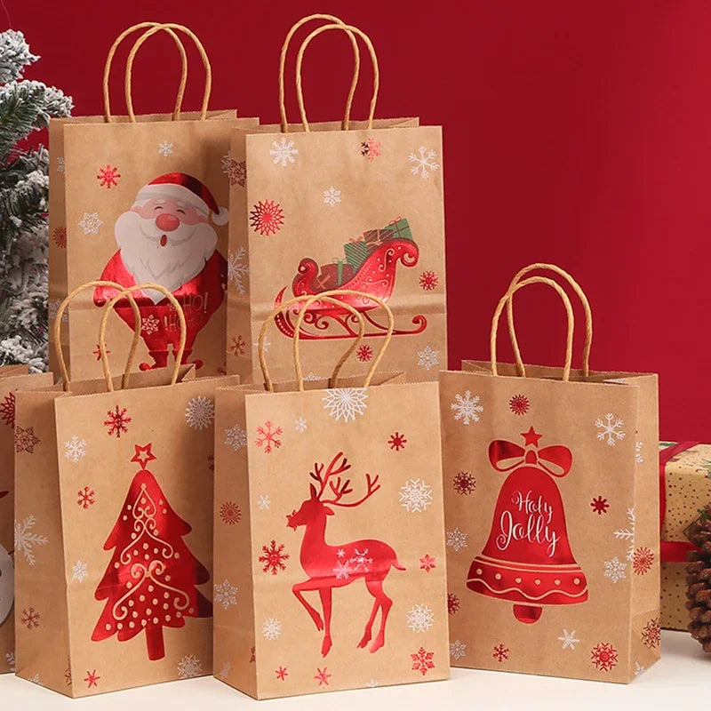 イベント・クリスマス装飾｜クラフト紙クリスマス柄ギフトバッグセット(1枚～10枚入)