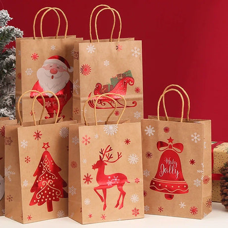 イベント・クリスマス装飾｜クラフト紙クリスマス柄ギフトバッグセット(1枚～10枚入)
