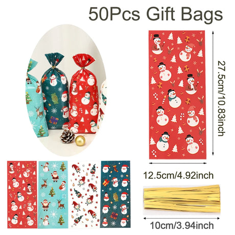 イベント・クリスマス装飾｜クリスマス柄ギフトバッグセット(25/50/100pcs)