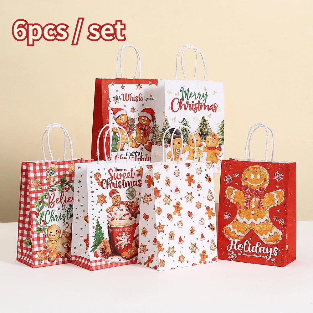 イベント・クリスマス装飾｜紙製クリスマスギフトラッピングバッグ（6個入）