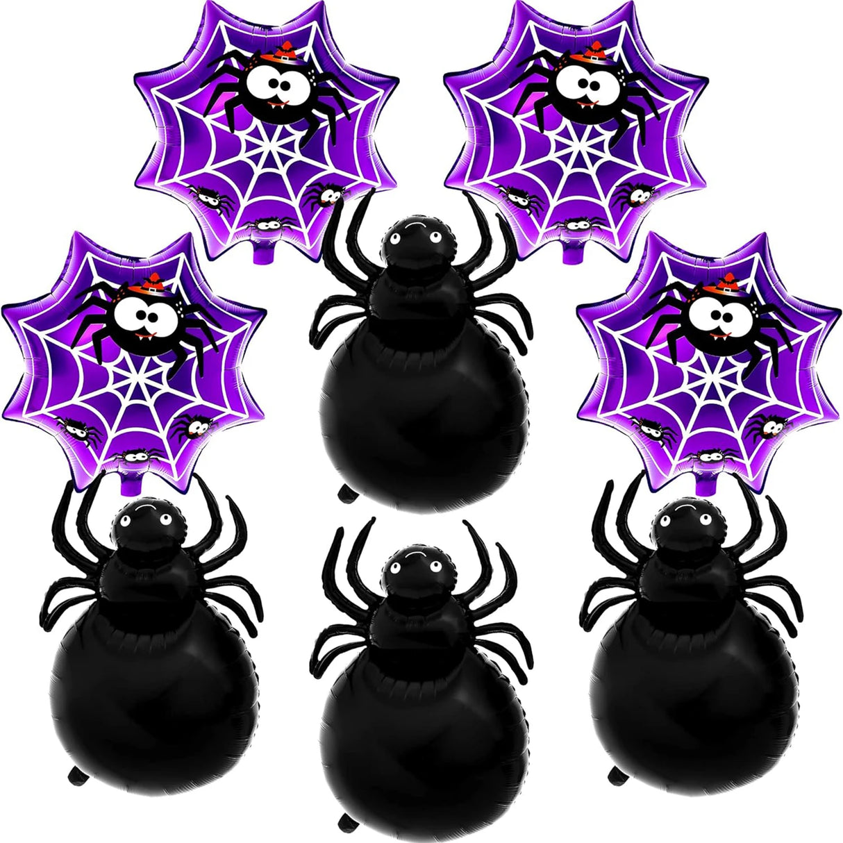 イベント・ハロウィン装飾｜スパイダーアルミホイルバルーンセット(8個)