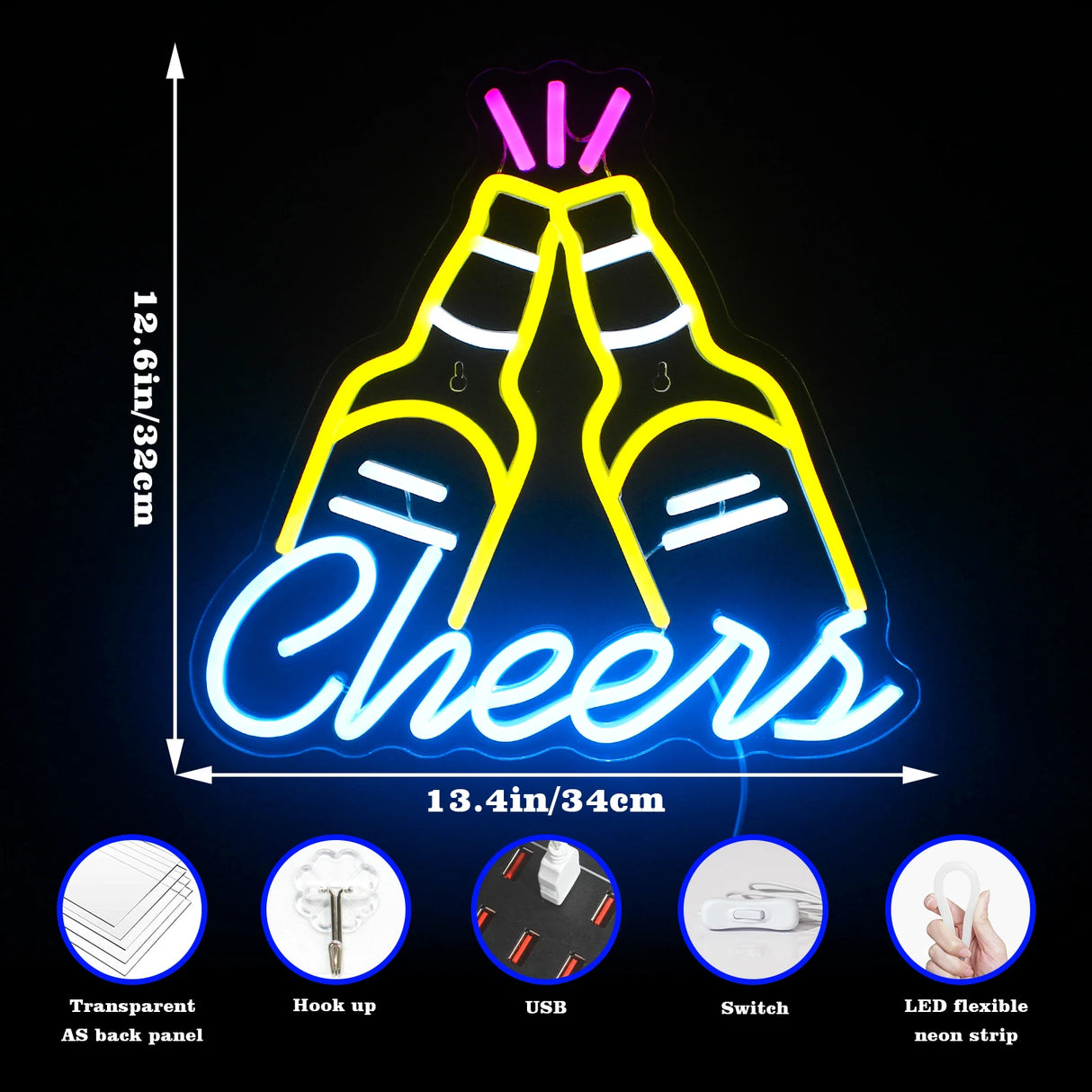 Bar／OPEN／Beer／Cheers／Cacktails　LEDネオンサイン（ネオン看板）