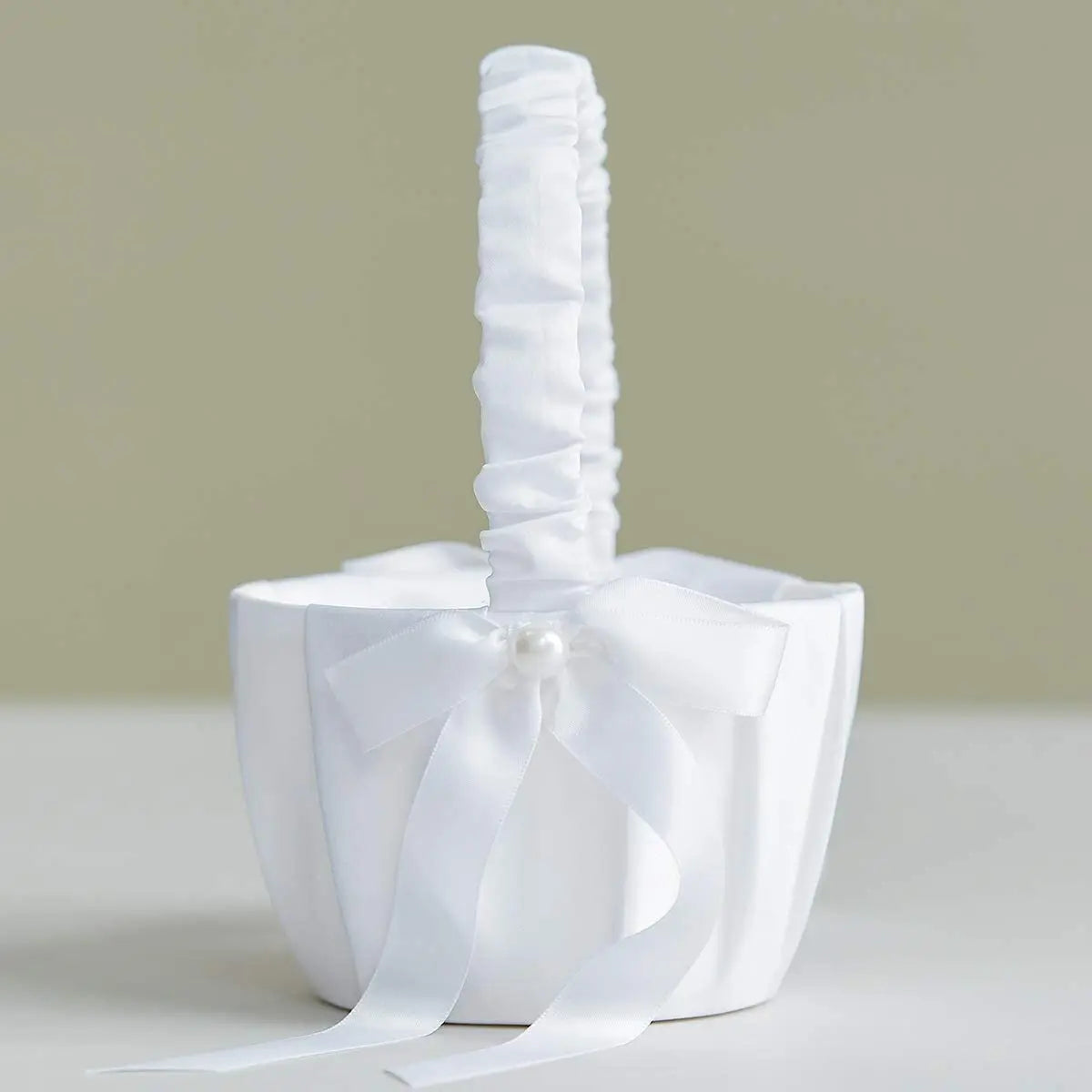 シルク製ホワイト フラワーガールバスケット（20cm）