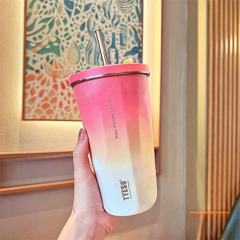 |イベント・ノベルティ用品 |  真空断熱ステンレス製 ストロー付きボトル | 600ml