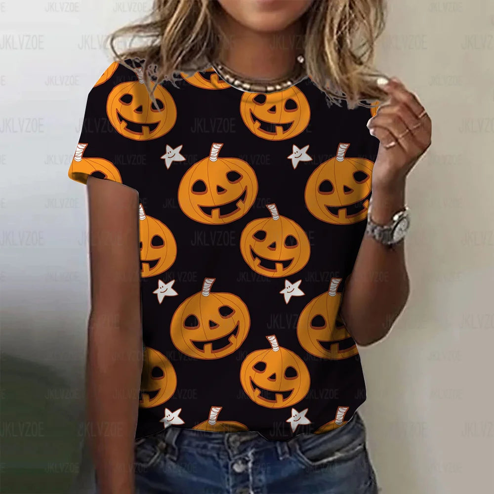イベント・ハロウィングッズ｜レディース ハロウィン総柄プリントTシャツ（XXS～3XL）