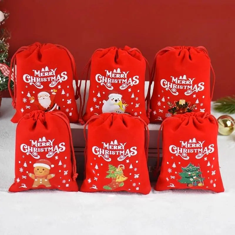 イベント・クリスマス装飾｜クリスマス柄ベルベット巾着バッグセット(XS/S/M/L)