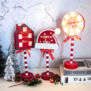 【 LEDライト】クリスマスデコレーション 木製ストリートサイン風 ライト