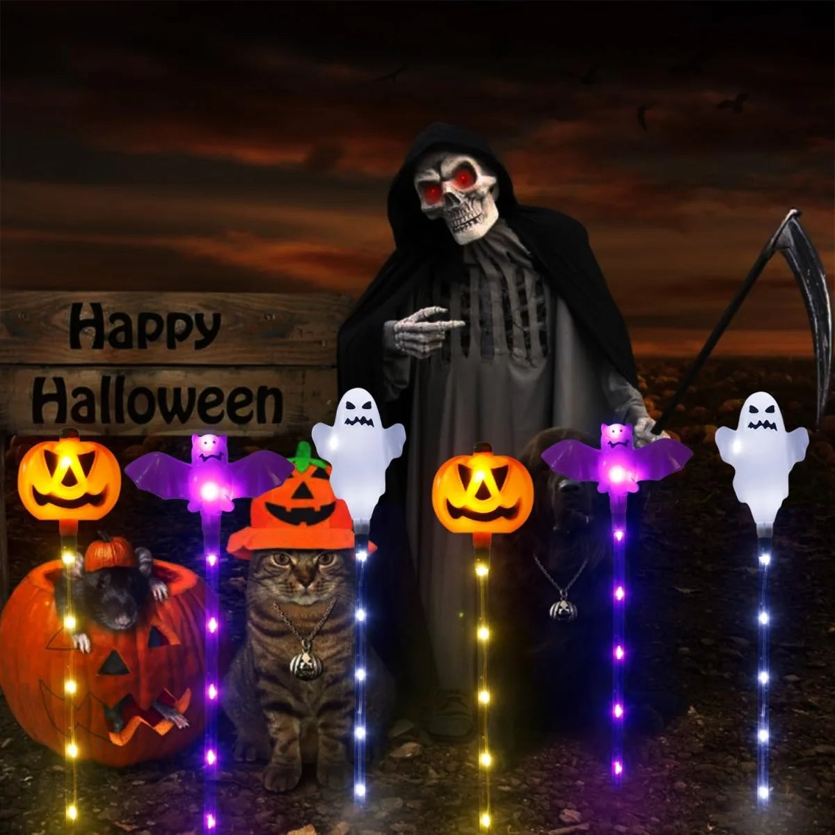 イベント・ハロウィングッズ｜ソーラー式8LEDガーデンライト6個セット
