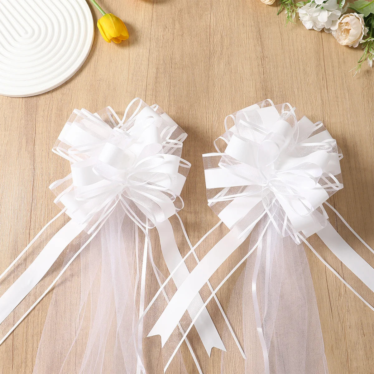 結婚式用ベンチリボン 5個セット チュール装飾