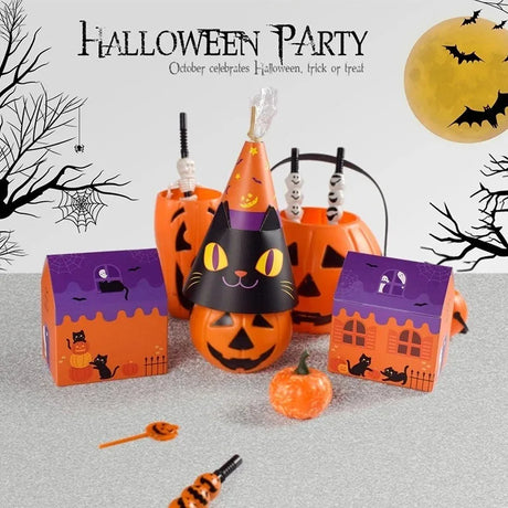 イベント・ハロウィングッズ｜カラフル スモールハウス キャンディボックス 8個セット