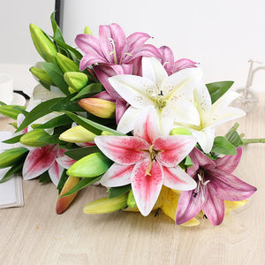 本物そっくりの3Dプリントユリの枝造花・白いフェイクフラワー・結婚式・家庭