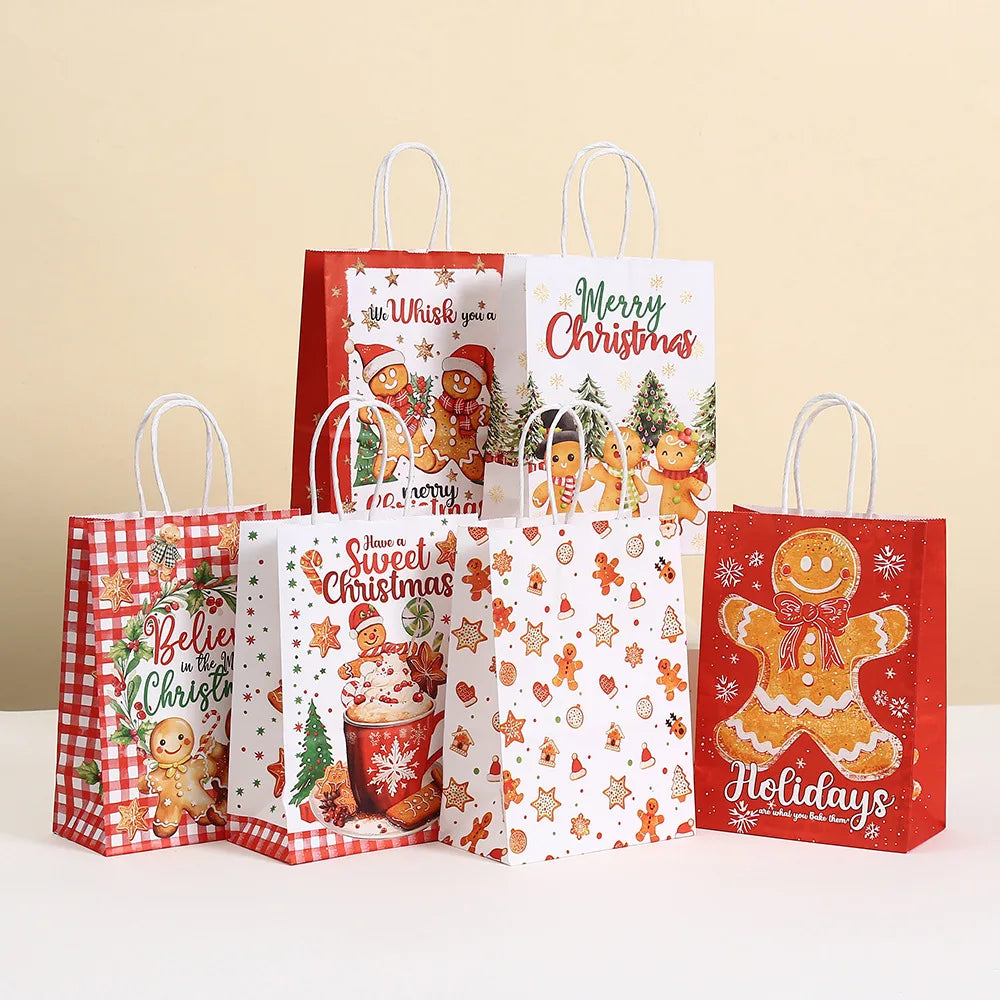 イベント・クリスマス装飾｜紙製クリスマスギフトラッピングバッグ（6個入）
