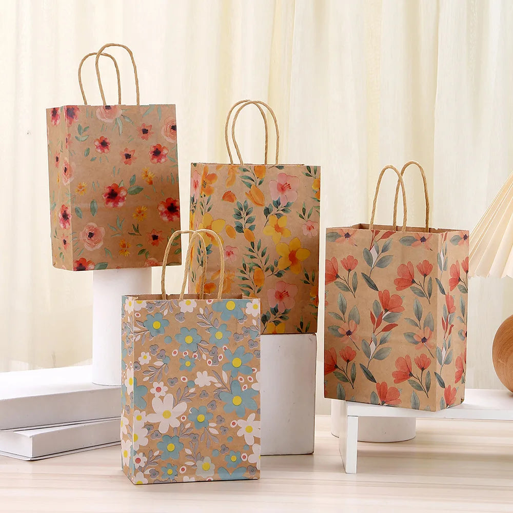 |イベント・ノベルティ用品 | 花柄クラフト紙ギフトバッグ4個セット | W15×H21×D8c