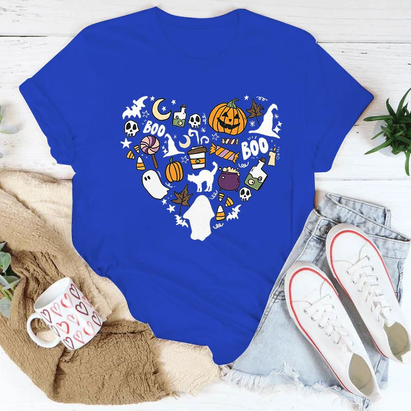 イベント・ハロウィングッズ｜レディース パンプキンハート柄 Tシャツ(XS～4XL)