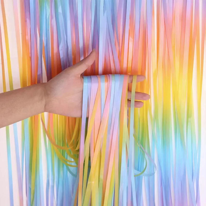 【パーティー・インテリア用装飾】レインボーカラーカーテン（１M×2M）