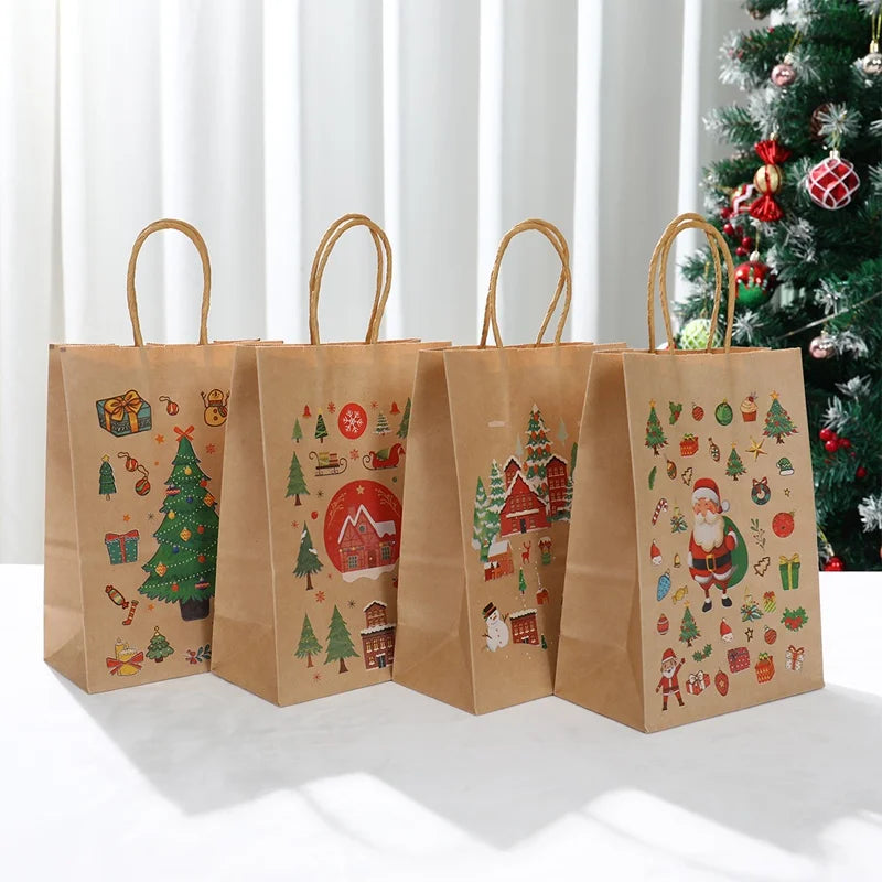 イベント・クリスマス装飾｜クリスマスクラフト紙ギフトバッグセット(4枚入)