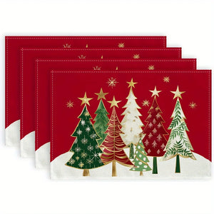 イベント・クリスマス装飾｜赤いクリスマスツリープレースマットセット4枚組