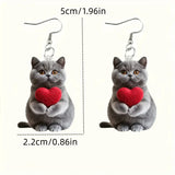 ハート型猫アクリルペンダントイヤリング