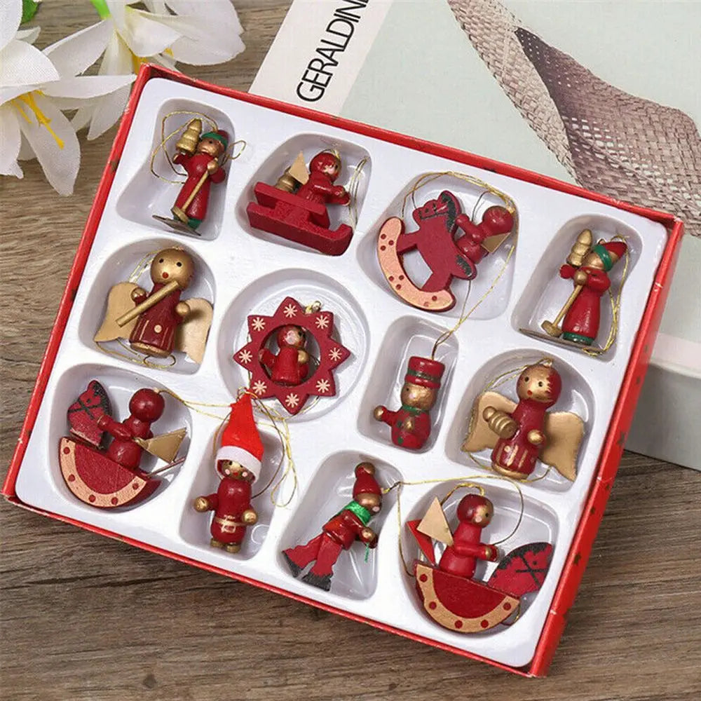 イベント・クリスマス装飾｜12個入り 木製クリスマスオーナメントセット
