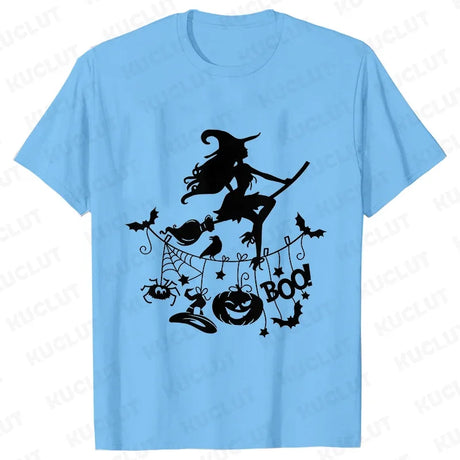 イベント・ハロウィングッズ｜レディース ハロウィン魔女柄Tシャツ (S～XXL)